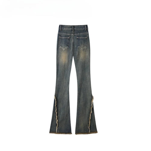 Baggy Jeans Women High Waist Jeans Flare Pants Denim Straight Loose Autumn Long Streetwear Slim Fit Trousers Fray Tassel Vintage